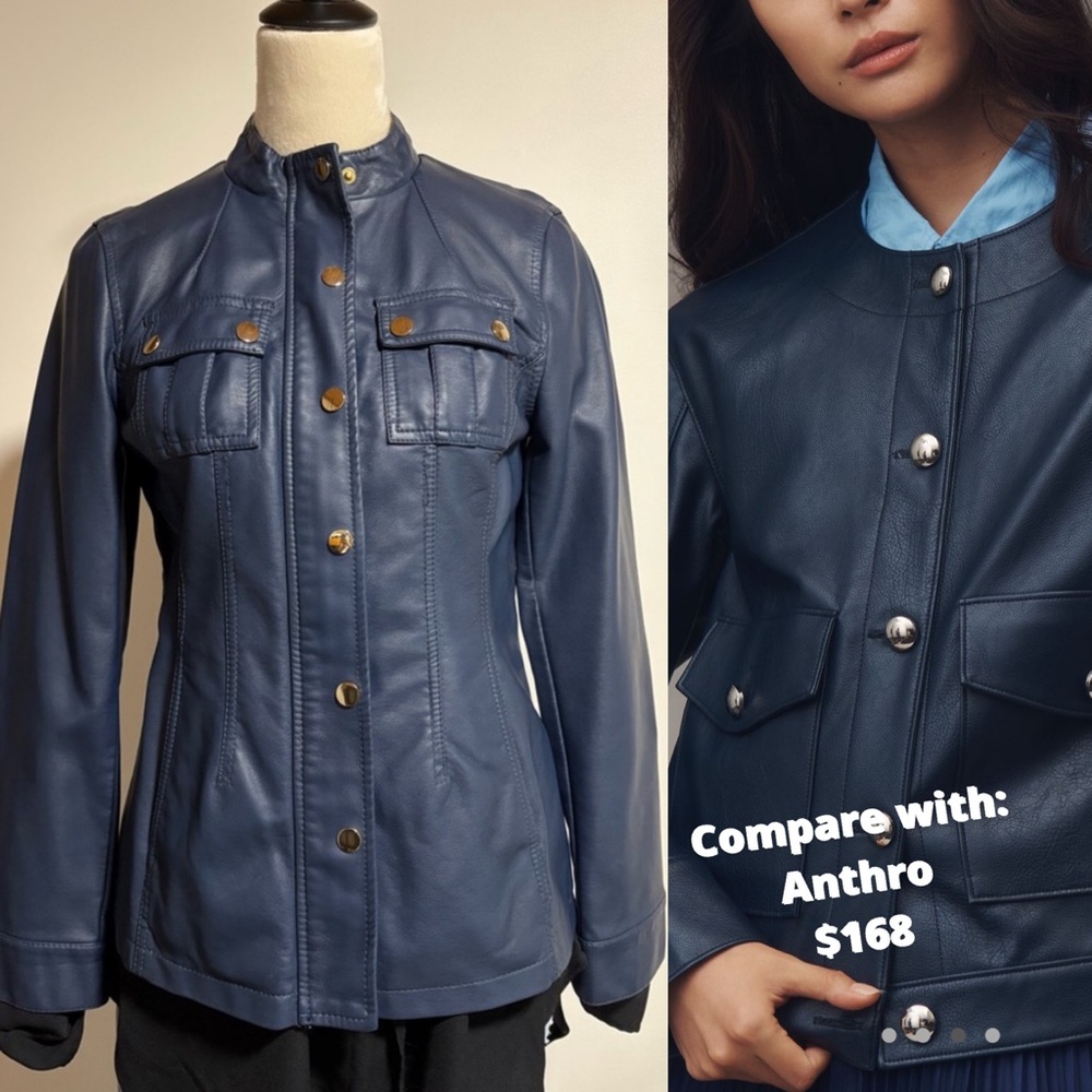 Navy Faux Leather Jacket